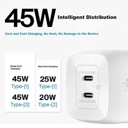 Cargador Belkin GaN 45W USB-C Doble