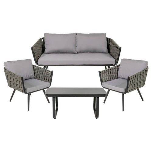 Sala Exterior Tipo Rattan Jardin Patio Terraza 4 Pz Gris