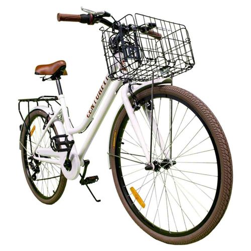Bicicleta Vintage 6 Velocidades Freno de Mano Rodada 26 Canastilla Bici Urbana Retro Blanca