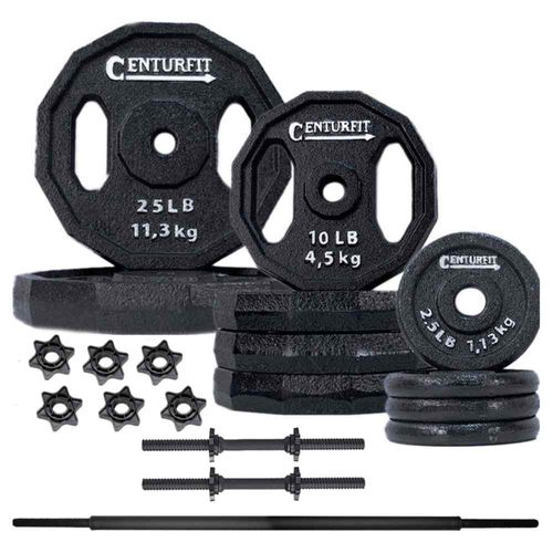 Kit de pesas con barra recta, mancuernas y discos 100lb Centrurfit