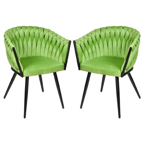 Set 2 Sillas Comedor Tejidas Terciopelo Modernas Elegantes Verde