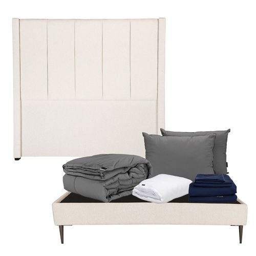 Cabecera Matrimonial Nizza Beige + Base Cama Slim + Blancos Dicasa CZD