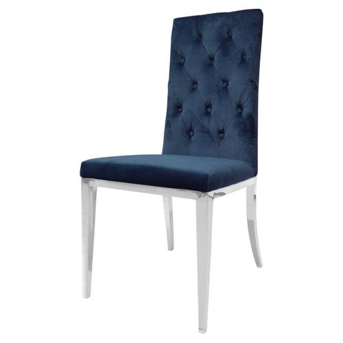Silla Lena Capitonada - Azul y Plata