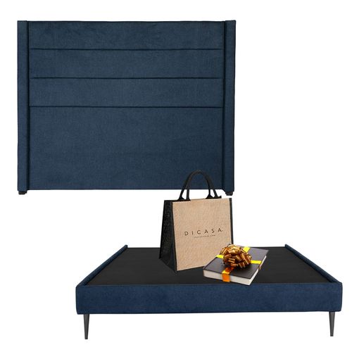 Cabecera Matrimonial Dicasa Lugo Azul + Base cama Dicasa Slim CZD