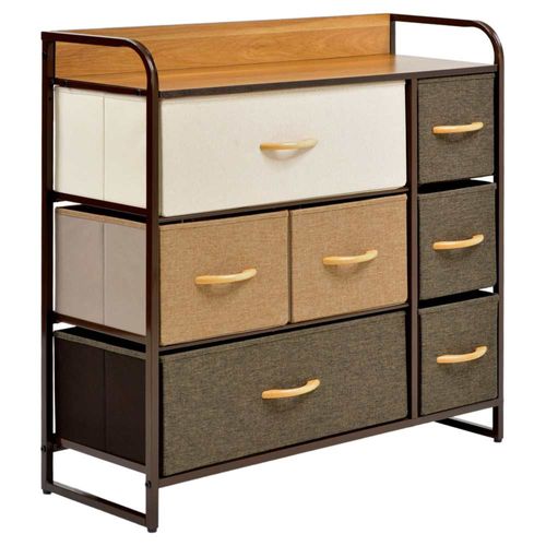 Mueble Buro Organizador Comoda Cafe Metal 7 Cajoneras Tela