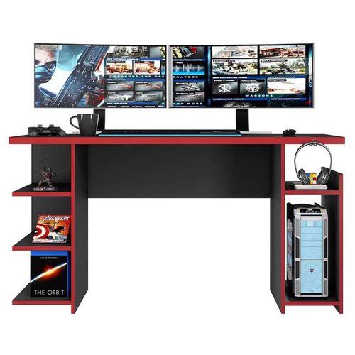 Escritorio Mesa Gamer Moderna Para 2 Pantallas Negro/rojo