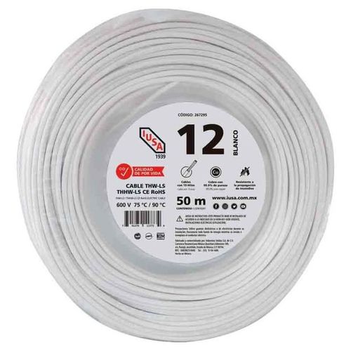 Cable para alambrado de tableros 12 AWG en bolsa 50 m color blanco