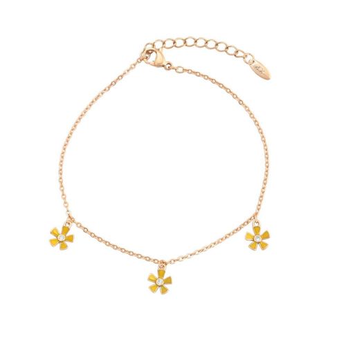 Pulsera Flores Amarillas Amistad Cristales Oro 18K Laminado Dorado