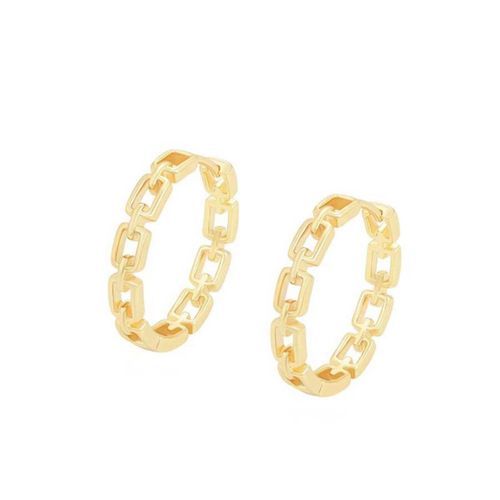Aretes Arracadas Mediana Eslabones Dama Oro 18K Laminado Dorado