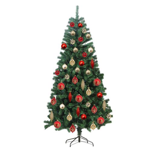 Árbol De Navidad Artificial 2.10 M + 62pzs Esferas y Adornos
