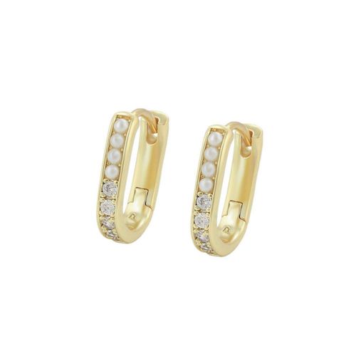 Arracadas Rectangular Niña Cristales y Perlas Oro Laminado Dorado