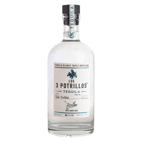 Paquete de 3 Tequila Los 3 Potrillos Blanco Triple Destilado 750 ml