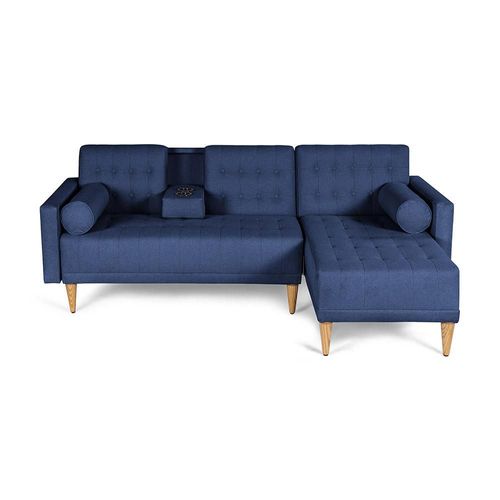 Sala Modular Reversible De Lino Azul Modelo Tayson