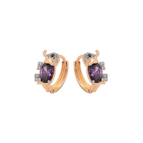 Arracadas Elefante Amatista y Cristales Oro 18K Laminado Dorado