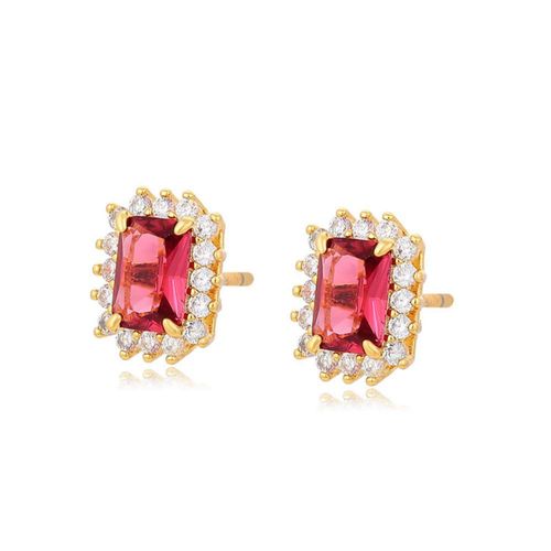 Aretes Vintage Dama Con Rubí Y Cristales Oro 14k Laminado Dorado