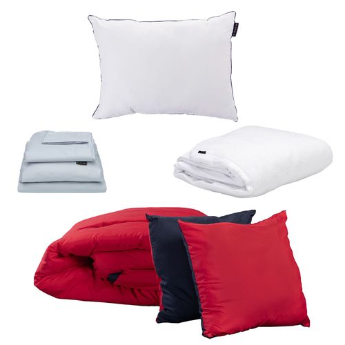 Edredón Individual Couzy Rojo/Azul + Almohada One + Blancos Dicasa CZD