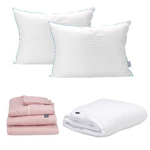 Juego de Sábanas Queen Size Royal Rosa+ Protector Cloud+2Almohadas CZD
