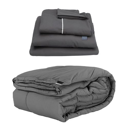 Edredón Queen Size Dicasa Homy Gris Oscuro + Sábanas  Royal Gris  CZD