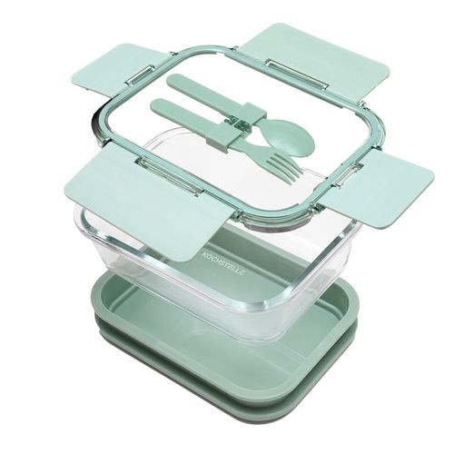 Contenedor Lonchera De Vidrio Con Utensilios De 3 Piezas