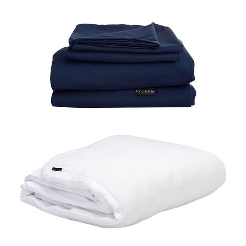 Protector Queen Size Dicasa Cloud + Sábanas Softy Azul Marino CZD