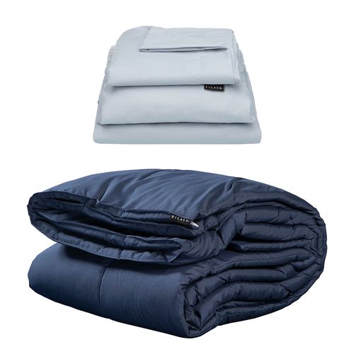 Edredón Matrimonial Dicasa Homy Azul Marino +Sábanas Softy Platino CZD