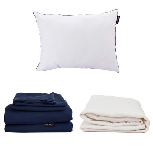 Sábanas Individuales Softy Azul Marino + Protector + Almohada One CZD