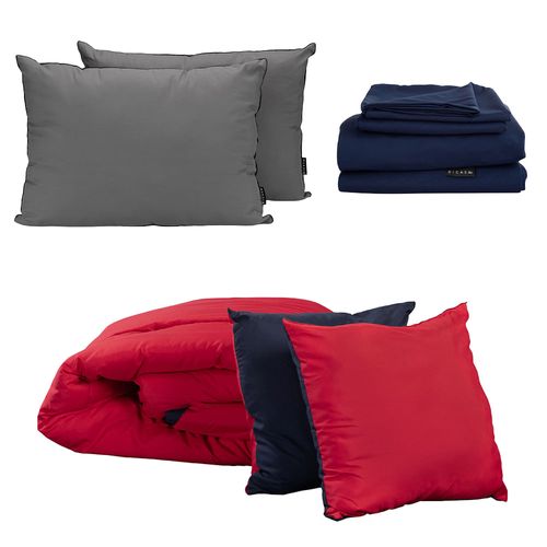 Set Edredón Queen Size Couzy Rojo-Azul M + Sábanas +Almohada 2Pck CZD