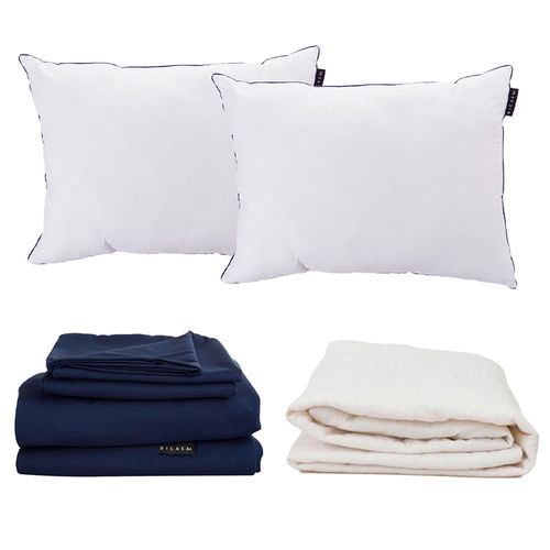 Sábanas King Size Softy Azul Acero+ Protector + 2 Almohadas One CZD