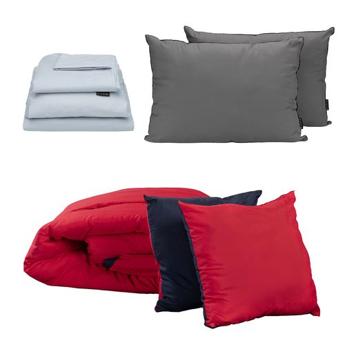 Set Edredón Queen Size Couzy Rojo-Azul M +Sábanas + Almohada 2Pck CZD
