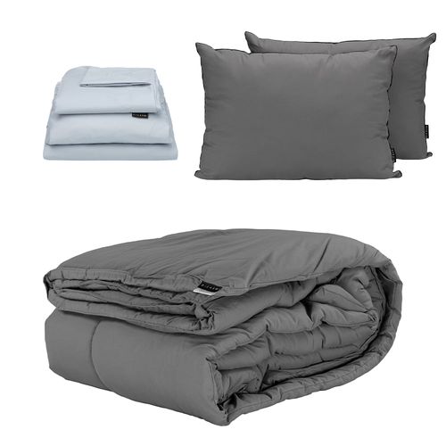 Edredón King Size Homy Gris + Sábanas Platino + Almohada 2Pack CZD