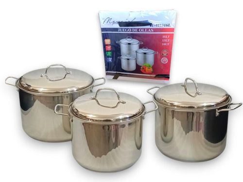 Juego de Ollas Acero Inox de Alta Calidad 11L 13L 16L Menaje UI111316L