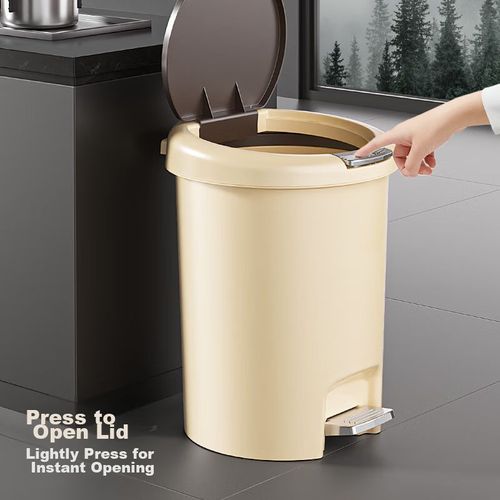 Bote de basura de pedal 12L beige MAY FLOWER