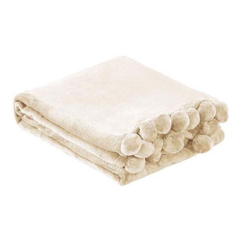 Frazada Suave y Ligera con Pompones Blanco Hueso Kyuden Home