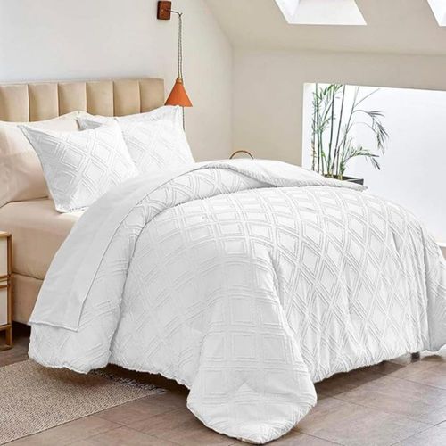 Bluelander Funda Duvet King Size 229x260 cm, Microfibra, Blanco Rombos