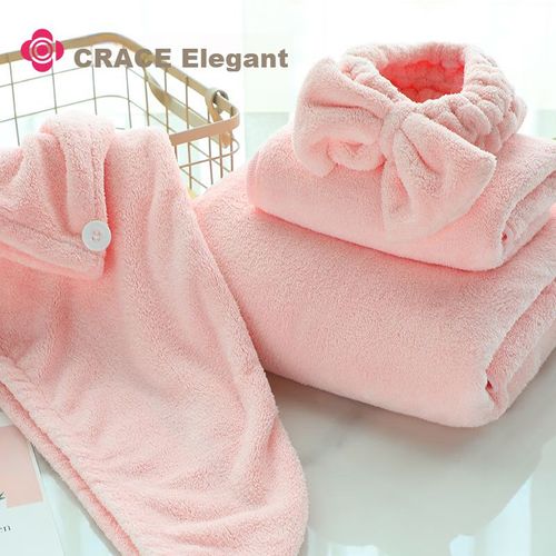 Set de toallas de baño y banda de cabello 4pzas rosa
