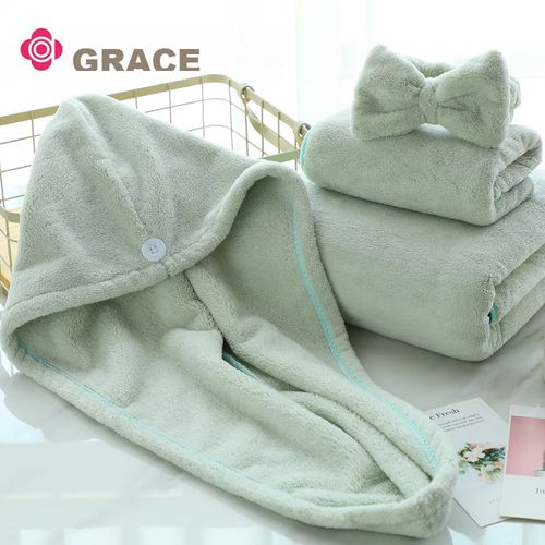 Set de toallas de baño y banda de cabello 4pzas verde
