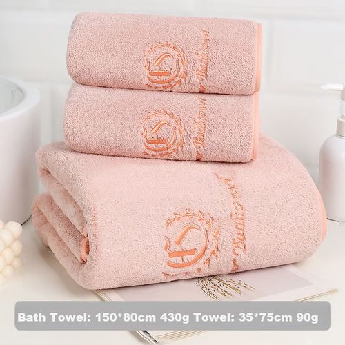 Juego de toalla de baño y manos con bordado 3pzas Rosa