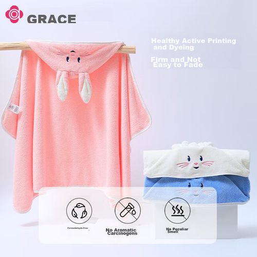 Toalla de baño para niños con gorra 60x110cm Rosa