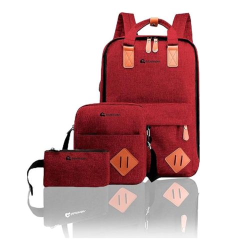 Bluelander Mochila 3 en 1 para Laptop, USB, Hombre/Mujer, Set 3 Pzas. Rojo