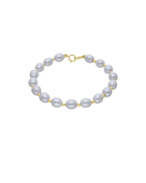 PULSERA ORO AMARILLO 14K CON PERLAS BLANCAS 18.5 CM