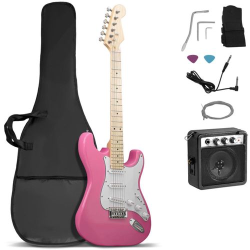 Guitarra Electrica Accesorios Rosa + Amplificador De Regalo 9v 5a Audiotek