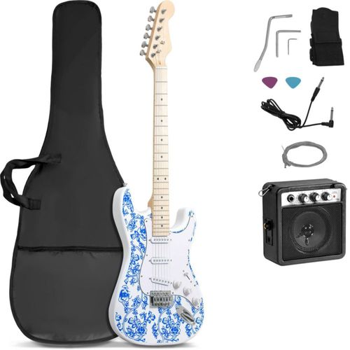 Guitarra Electrica Accesorios Blanca + Amplificador De Regalo 9v 5a Audiotek