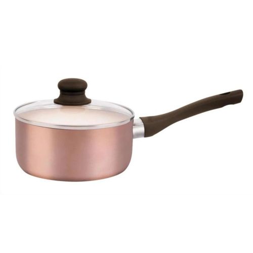 Olla HUDSON 18cm Aluminio espesor 2mm 3 capas Antiadherente cerámico con tapa cristal. Color Cobre
