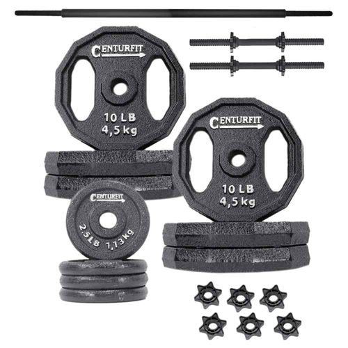 Kit Pesas Discos Barra Mancuernas Cromadas Negro 70 Lbs