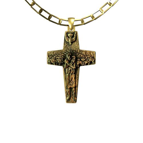 Cruz del Buen Pastor Dorado Med Bañada en Oro 18K