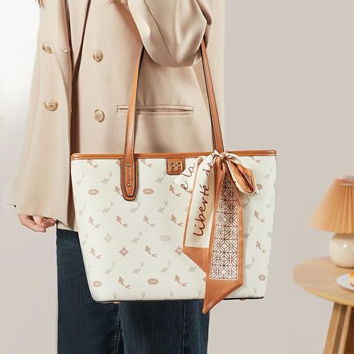 Bolso Tote Libélula Roja para mujer con detalle de bufanda blanco roto