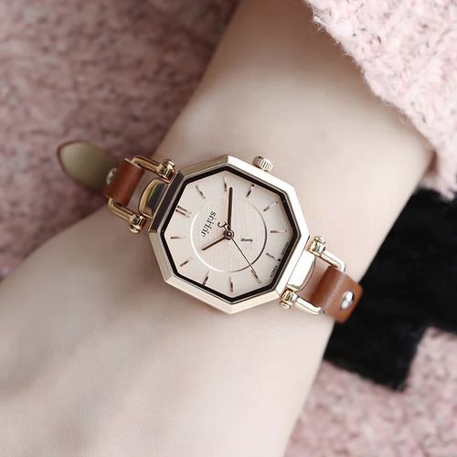 Reloj Julius JA-750C para mujer retro con correa de cuero café
