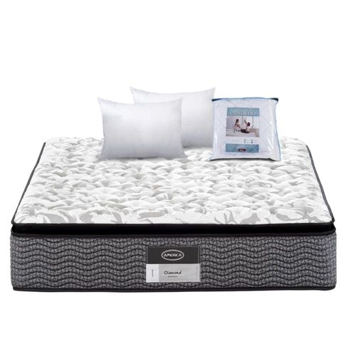 Colchón América Diamond Matrimonial + 2 Almohadas + Protector Matrimonial Ensueño