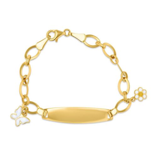 Esclava De Oro Amarillo 14K Con Mariposa Y Flor FMB-899-EA