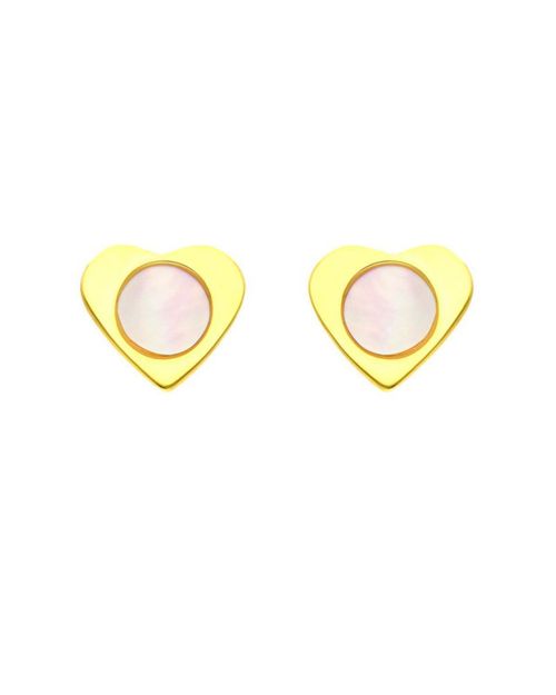 Broqueles Corazon Plano De Oro Amarillo Con Madre Perla 14K
